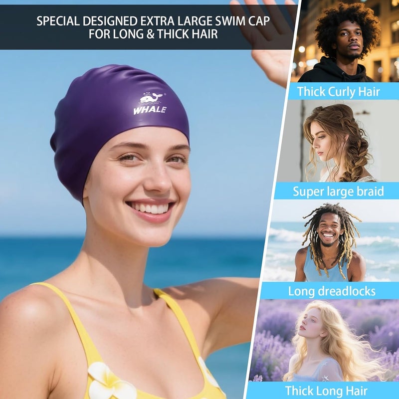 Whale Extra Large Swim Cap for Women Men Non-Slip, High Elasticity Keeps Hair Dry Unisex Large Size Suitable for Long Hair, Curly Hair and African Dreadlocks - Image 4